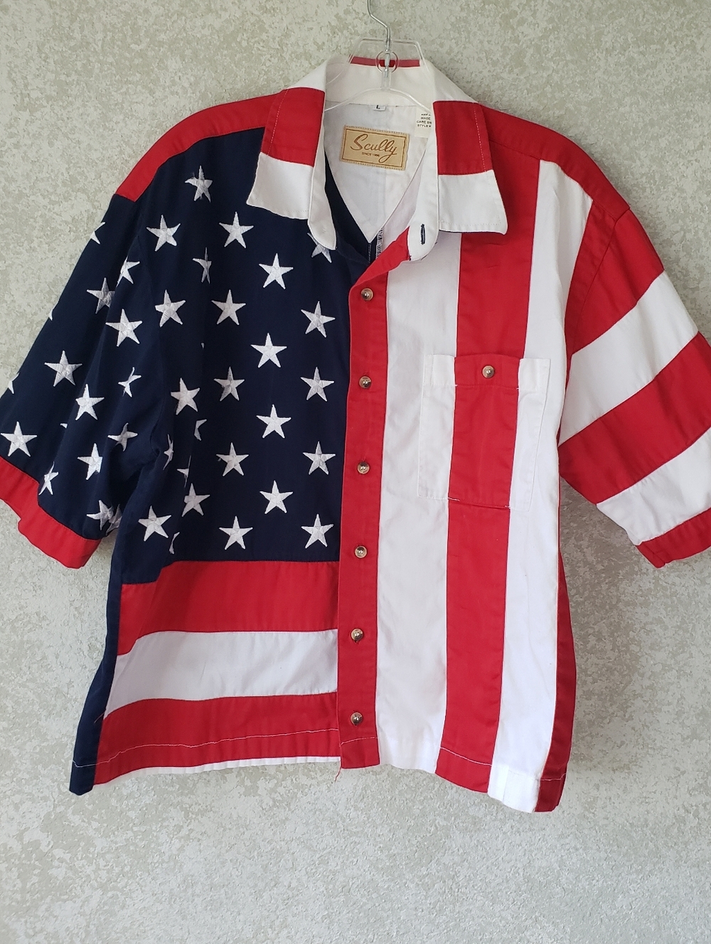 Scully Red White Blue Stars & Stripes Large American Flag  Button-Up Shirt